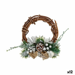couronne de noel vert argente bois plastique 22 x 8 x 22 cm 12 unites