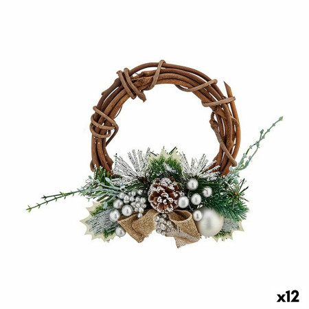 couronne de noel vert argente bois plastique 22 x 8 x 22 cm 12 unites