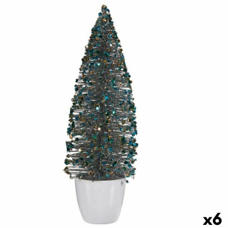 figurine decorative sapin de noel bleu dore plastique 10 x 33 x 10 cm 6 unites