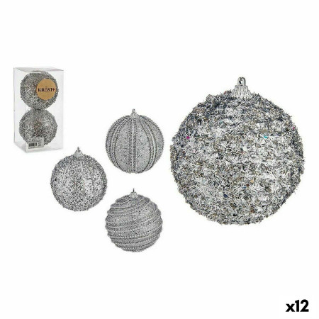 lot de boules de noel avec relief o 10 cm argente pvc 12 unites