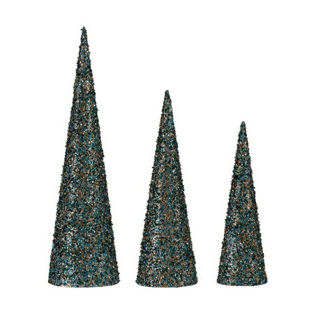 decoration noel cones paillettes bleu dore plastique