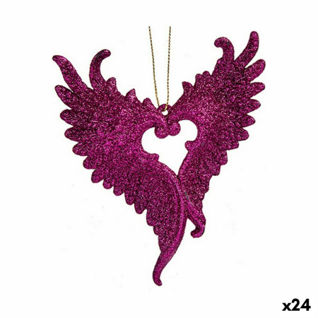 decorations de noel ailes dange fuchsia plastique paillettes 12 x 13 x 25 cm 24 unites