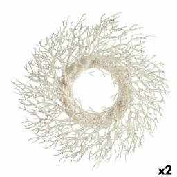 couronne de noel branche blanc plastique 50 x 10 x 50 cm 2 unites
