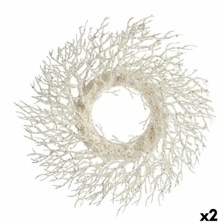 couronne de noel branche blanc plastique 50 x 10 x 50 cm 2 unites