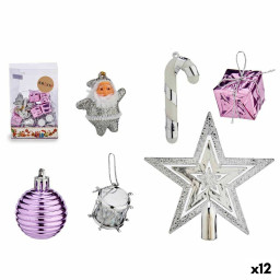 ensemble decorations de noel violet argente pvc 12 unites