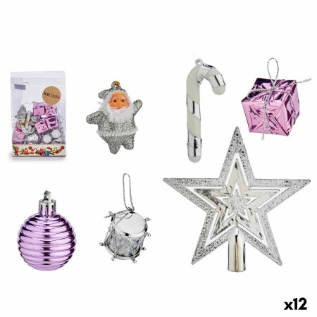 ensemble decorations de noel violet argente pvc 12 unites