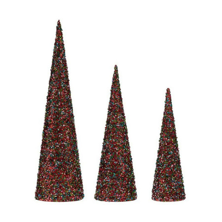decoration cones noel paillettes 3 pieces bleu fuchsia