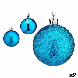 lot de boules de noel 6 cm bleu plastique 9 unites