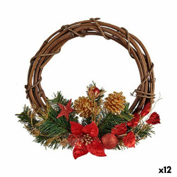 couronne de noel rouge vert bois plastique 33 x 9 x 35 cm 12 unites