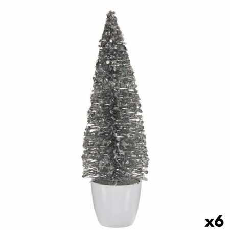 figurine decorative sapin de noel blanc argente plastique 10 x 33 x 10 cm 6 unites