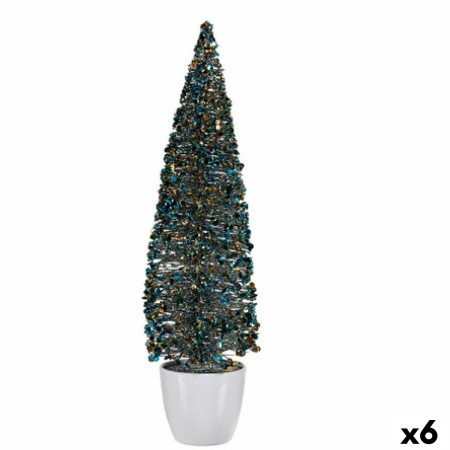figurine decorative sapin de noel bleu dore plastique 10 x 38 x 10 cm 6 unites