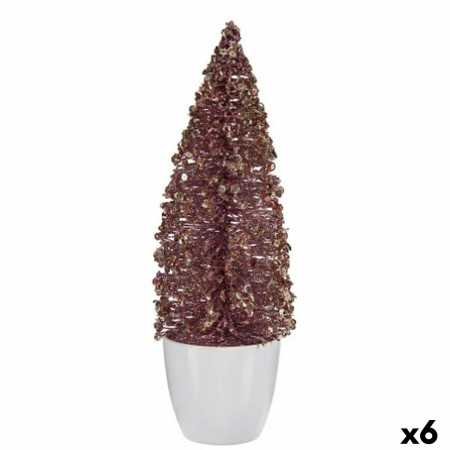 figurine decorative sapin de noel rose dore plastique 9 x 28 x 9 cm 6 unites