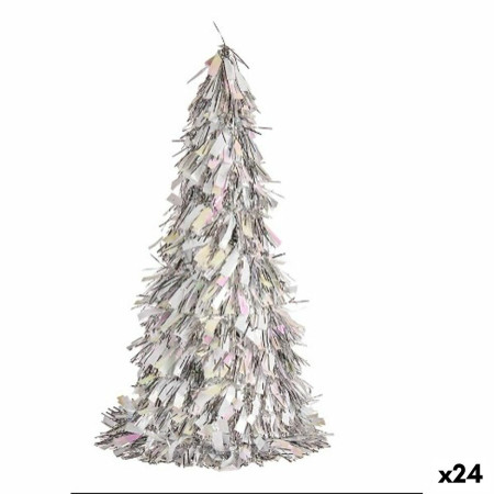 figurine decorative sapin de noel guirlande argente polypropylene pet 24 x 46 x 24 cm 24 unites