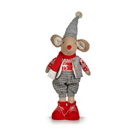 figurine decorative souris noel 48 cm blanc rouge gris creme