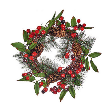 couronne de noel marron rouge vert plastique 30 x 10 x 30 cm