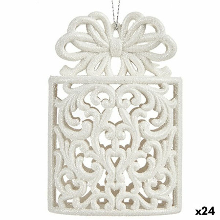 decorations de noel boite cadeau blanc plastique paillettes 74 x 12 x 4 cm 24 unites