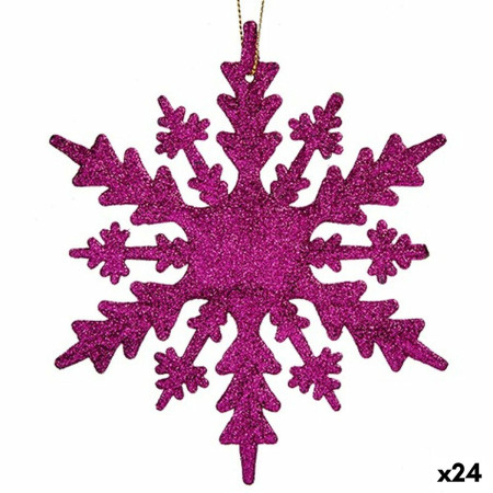 decorations de noel flocons de neige fuchsia plastique paillettes 15 x 15 x 02 cm 24 unites