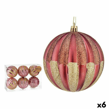 lot de boules de noel 10 cm rose dore plastique 6 unites