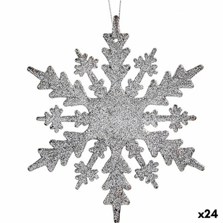 decorations de noel flocons de neige argente plastique paillettes 15 x 15 x 02 cm 24 unites