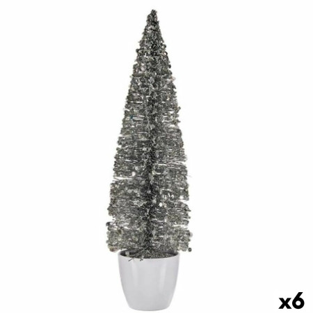 figurine decorative sapin de noel argente plastique 10 x 38 x 10 cm 6 unites