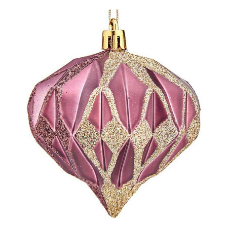 boules de noel diamant o 8 cm 6 unites rose plastique