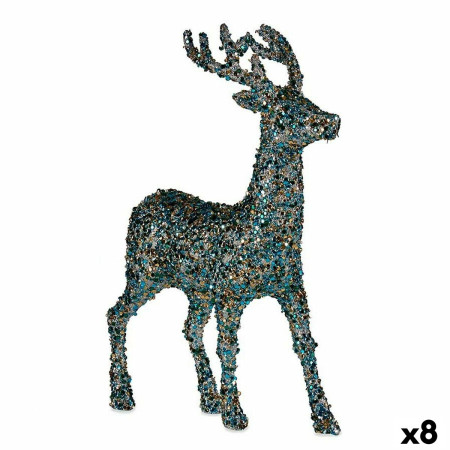 figurine decorative renne de noel paillettes bleu dore plastique 15 x 45 x 30 cm 8 unites