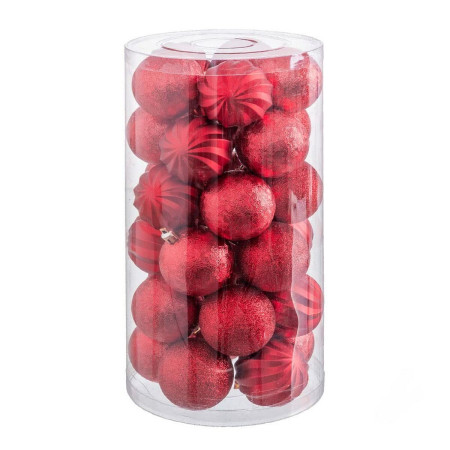 boules de noel rouge plastique 6 x 6 x 6 cm 30 unites