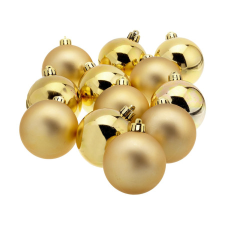 boules de noel decoris 12 unites dore plastique o 6 cm