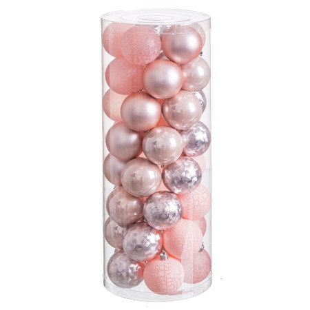 boules de noel rose plastique 6 x 6 x 6 cm 40 unites