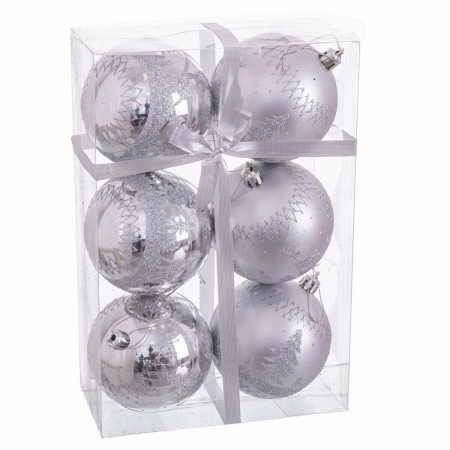 boules de noel argent plastique cerf 8 x 8 x 8 cm 6 unites