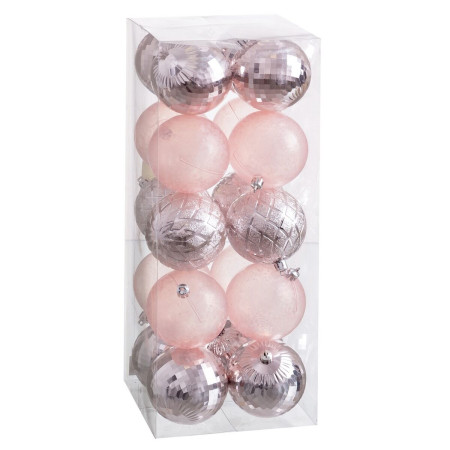 boules de noel rose 8 x 8 x 8 cm 20 unites