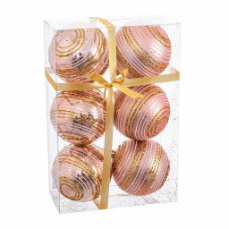 boules de noel rose plastique spirale 8 x 8 x 8 cm 6 unites
