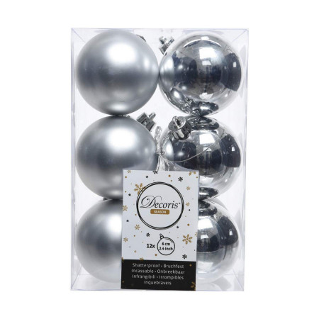 boules de noel decoris 12 unites argente argent plastique o 6 cm