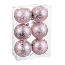boules de noel rose plastique 8 cm 6 unites