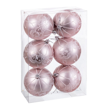 boules de noel rose plastique 8 cm 6 unites