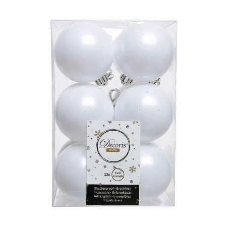 boules de noel decoris 12 unites blanc plastique o 6 cm