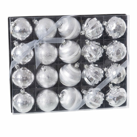 boules de noel argente plastique 6 x 6 x 6 cm 20 unites