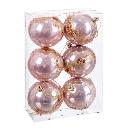 boules de noel rose plastique 8 cm 6 unites