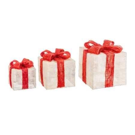 decorations de noel blanc rouge metal fibre boite cadeau 25 x 25 x 31 cm 3 unites