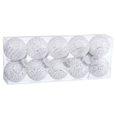 Boules de Noël Blanc Argenté Plastique Tissu Paillettes 6 x 6 x 6 cm (10 Unités)