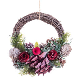 couronne de noel rouge multicouleur rotin plastique foam ananas 24 x 22 x 8 cm