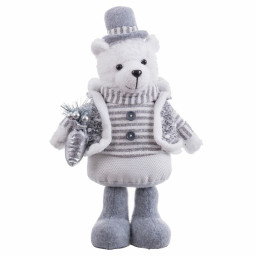 decorations de noel blanc gris metal tissu ours polaire 20 x 10 x 33 cm