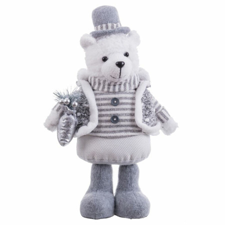 decorations de noel blanc gris metal tissu ours polaire 20 x 10 x 33 cm