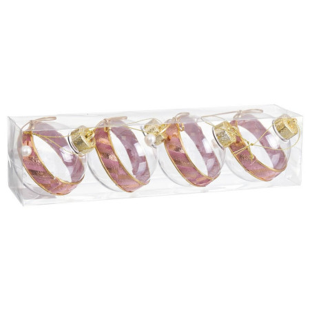 boules de noel rose transparent dore plastique tissu lien 8 x 8 x 8 cm 4 unites