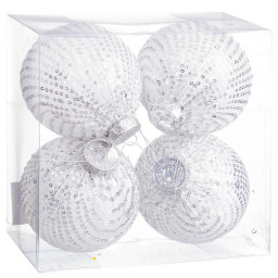 boules de noel blanc argente plastique tissu paillettes 10 x 10 x 10 cm 4 unites