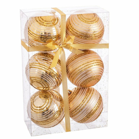 boules de noel dore plastique spirale 8 x 8 x 8 cm 6 unites