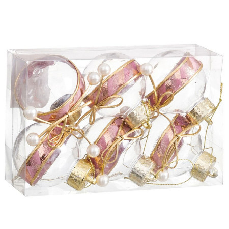 boules de noel rose transparent dore plastique tissu lien 6 x 6 x 6 cm 6 unites