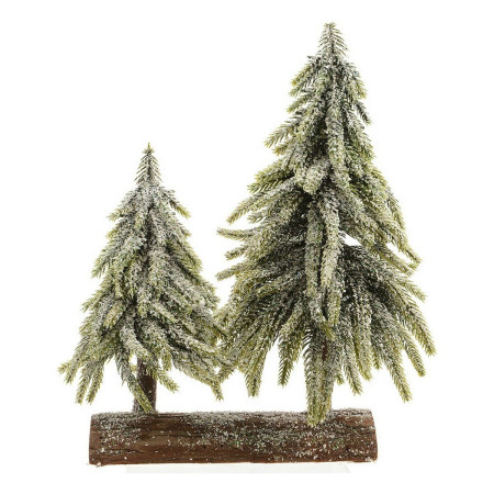 sapin de noel double enneige base en bois 28 x 16 x 28 cm