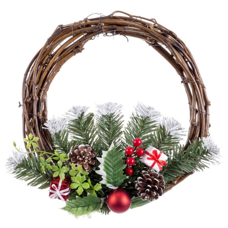 couronne de noel rouge multicouleur rotin plastique ananas 30 cm