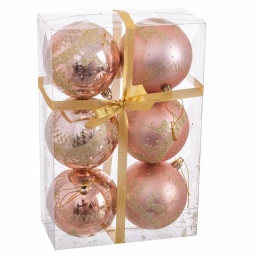 boules de noel rose plastique cerf 8 x 8 x 8 cm 6 unites